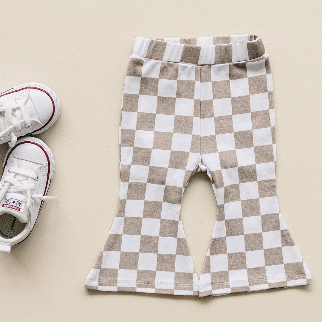 Stijlvolle flare-legging met ruitjesprint - Latte