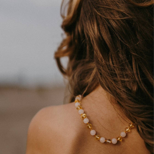 Barnsteen ketting | Citroen/Rozenkwarts